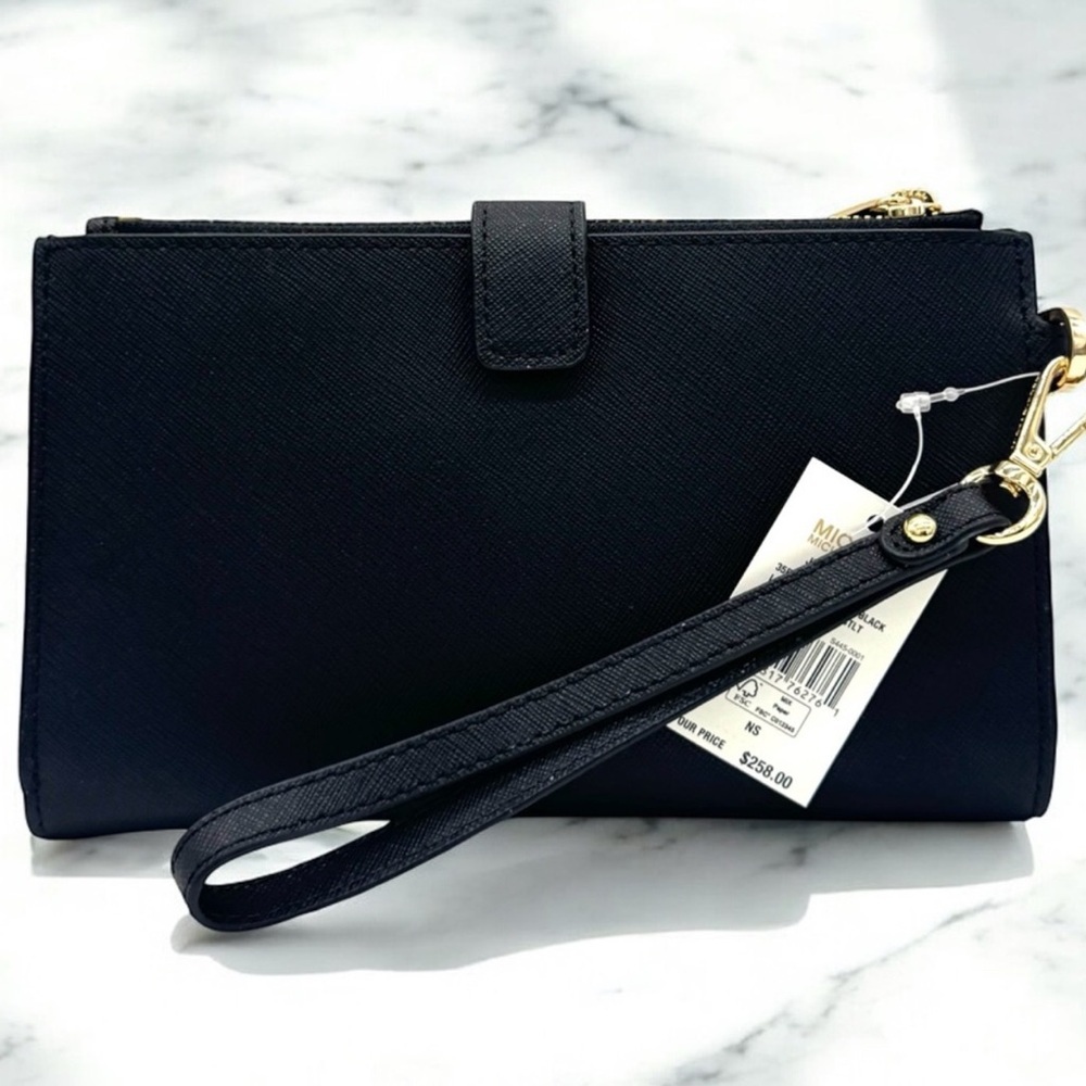 Michael Kors Large Jet Set Travel Double Zip Wallet Black - Picture 5 of 8